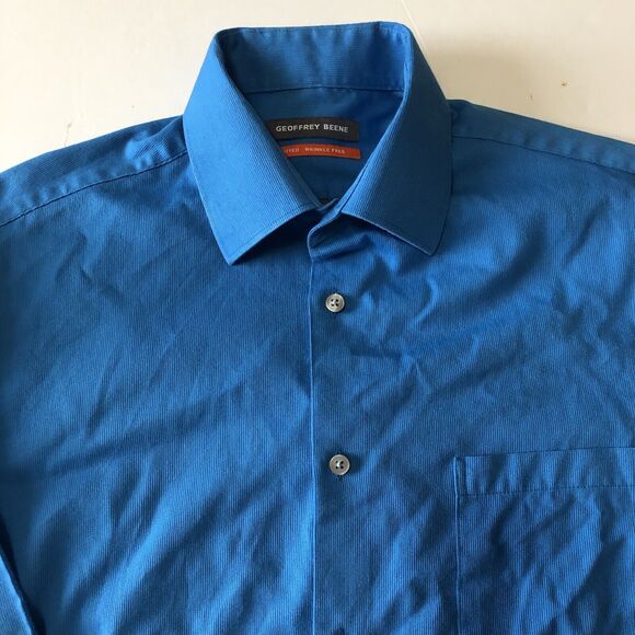 Geoffrey Beene Mens Shirt Geometric Fitted Wrinkle Free L/S Blue Size 15 - Picture 8 of 13